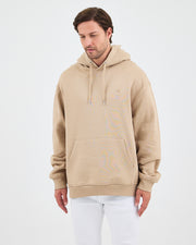 Unisex Beige Embroidered Hooded Organic Cotton Oversize Sweatshirt-1011418