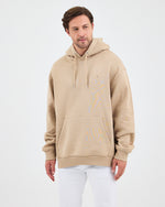 Unisex Beige Embroidered Hooded Organic Cotton Oversize Sweatshirt-1011418