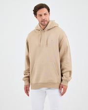Unisex Beige Embroidered Hooded Organic Cotton Oversize Sweatshirt-1011418