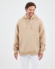 Unisex Beige Embroidered Hooded Organic Cotton Oversize Sweatshirt-1011418