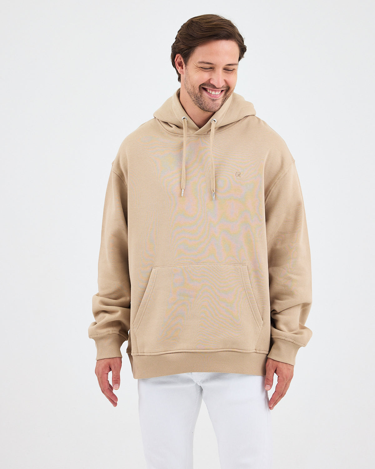 Unisex Beige Embroidered Hooded Organic Cotton Oversize Sweatshirt-1011418