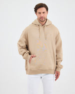 Unisex Beige Embroidered Hooded Organic Cotton Oversize Sweatshirt-1011418