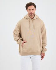 Unisex Beige Embroidered Hooded Organic Cotton Oversize Sweatshirt-1011418