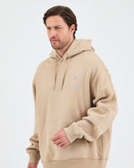 Unisex Beige Embroidered Hooded Organic Cotton Oversize Sweatshirt-1011418