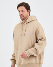 Unisex Beige Embroidered Hooded Organic Cotton Oversize Sweatshirt-1011418