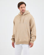 Unisex Beige Embroidered Hooded Organic Cotton Oversize Sweatshirt-1011418
