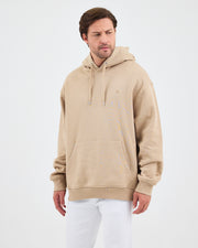 Unisex Beige Embroidered Hooded Organic Cotton Oversize Sweatshirt-1011418