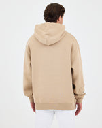 Unisex Beige Embroidered Hooded Organic Cotton Oversize Sweatshirt-1011418