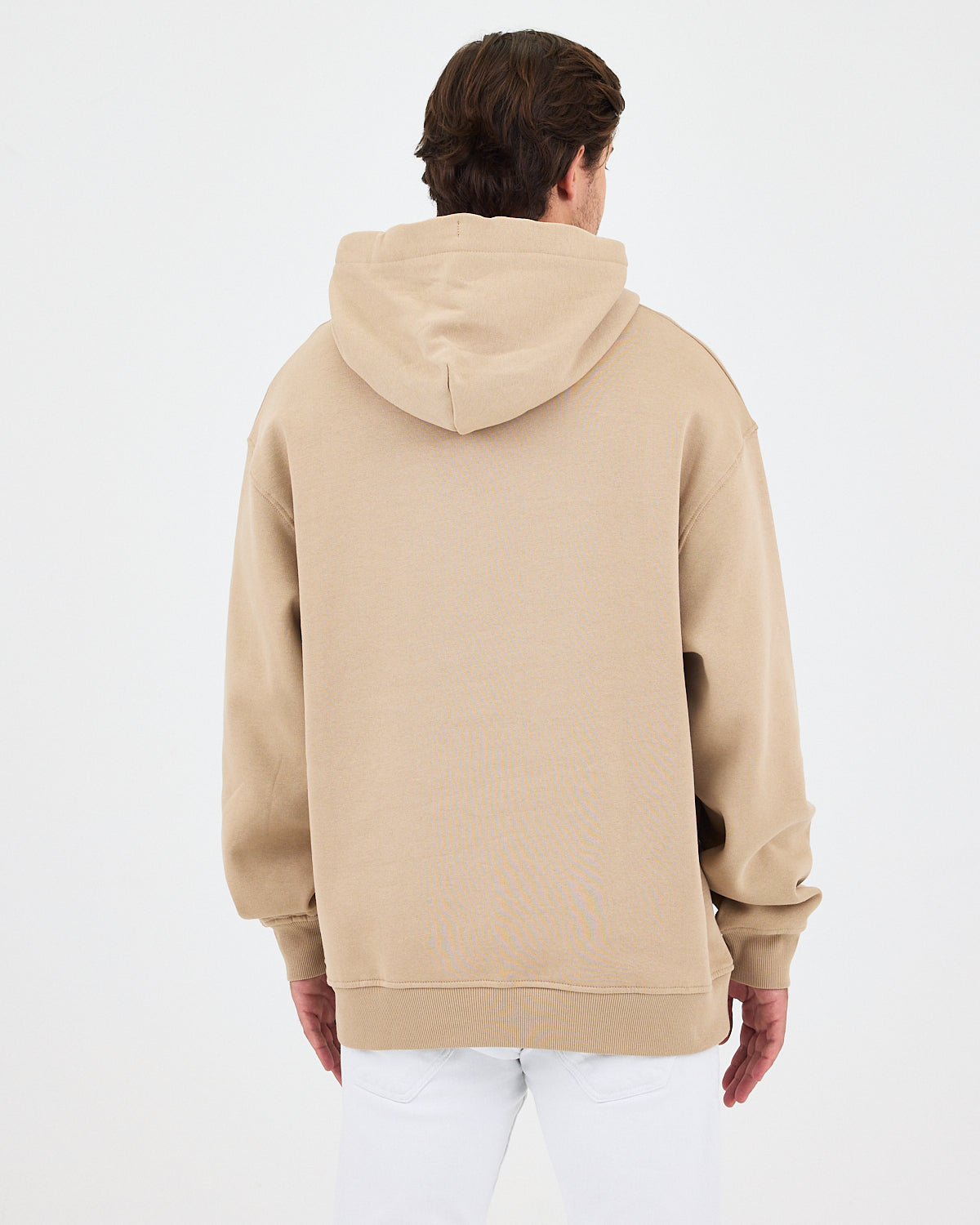 Unisex Beige Embroidered Hooded Organic Cotton Oversize Sweatshirt-1011418