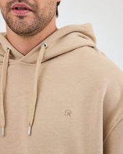 Unisex Beige Embroidered Hooded Organic Cotton Oversize Sweatshirt-1011418