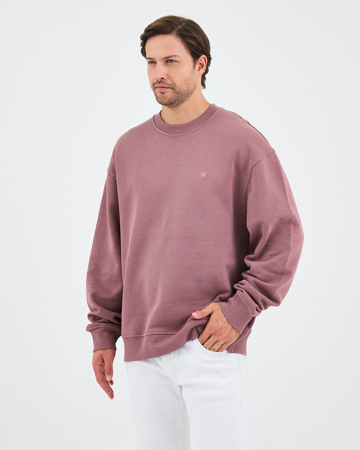 Unisex Gül Kurusu Nakışlı Bisiklet Yaka Organik Pamuk Oversize Sweatshirt