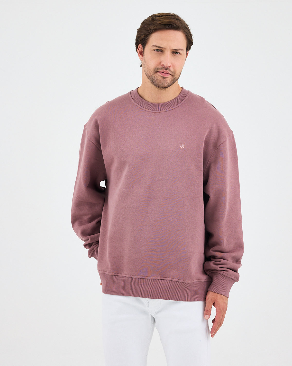 Unisex Gül Kurusu Nakışlı Bisiklet Yaka Organik Pamuk Oversize Sweatshirt