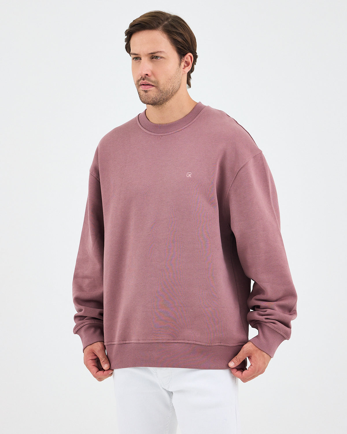 Unisex Gül Kurusu Nakışlı Bisiklet Yaka Organik Pamuk Oversize Sweatshirt