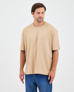 Unisex Bej Nakışlı Oversize Bisiklet Yaka Organik Pamuklu T-Shirt