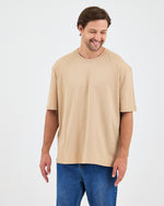 Unisex Bej Nakışlı Oversize Bisiklet Yaka Organik Pamuklu T-Shirt