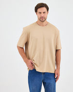 Unisex Bej Nakışlı Oversize Bisiklet Yaka Organik Pamuklu T-Shirt