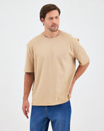 Unisex Bej Nakışlı Oversize Bisiklet Yaka Organik Pamuklu T-Shirt