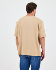 Unisex Bej Nakışlı Oversize Bisiklet Yaka Organik Pamuklu T-Shirt