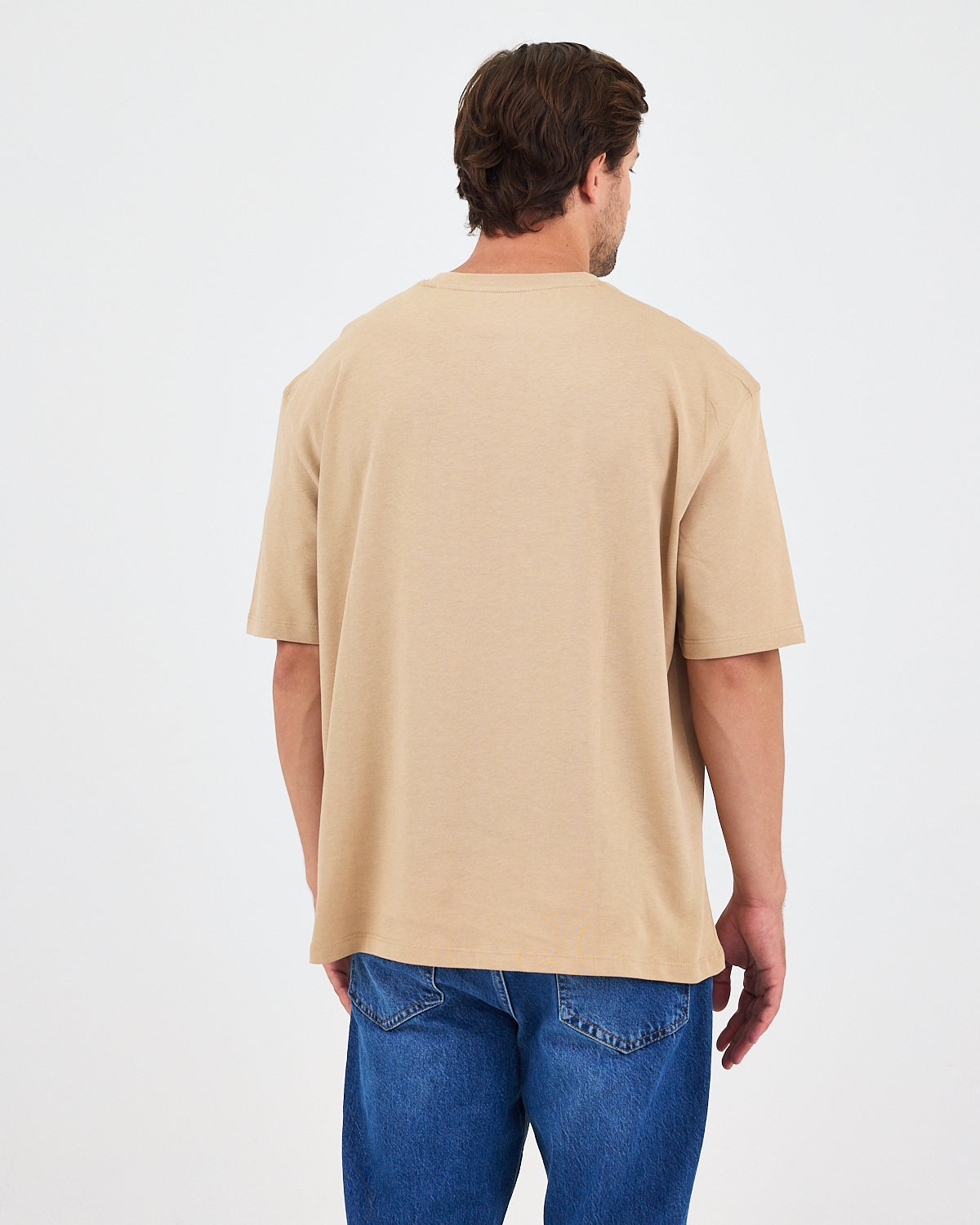 Unisex Bej Nakışlı Oversize Bisiklet Yaka Organik Pamuklu T-Shirt