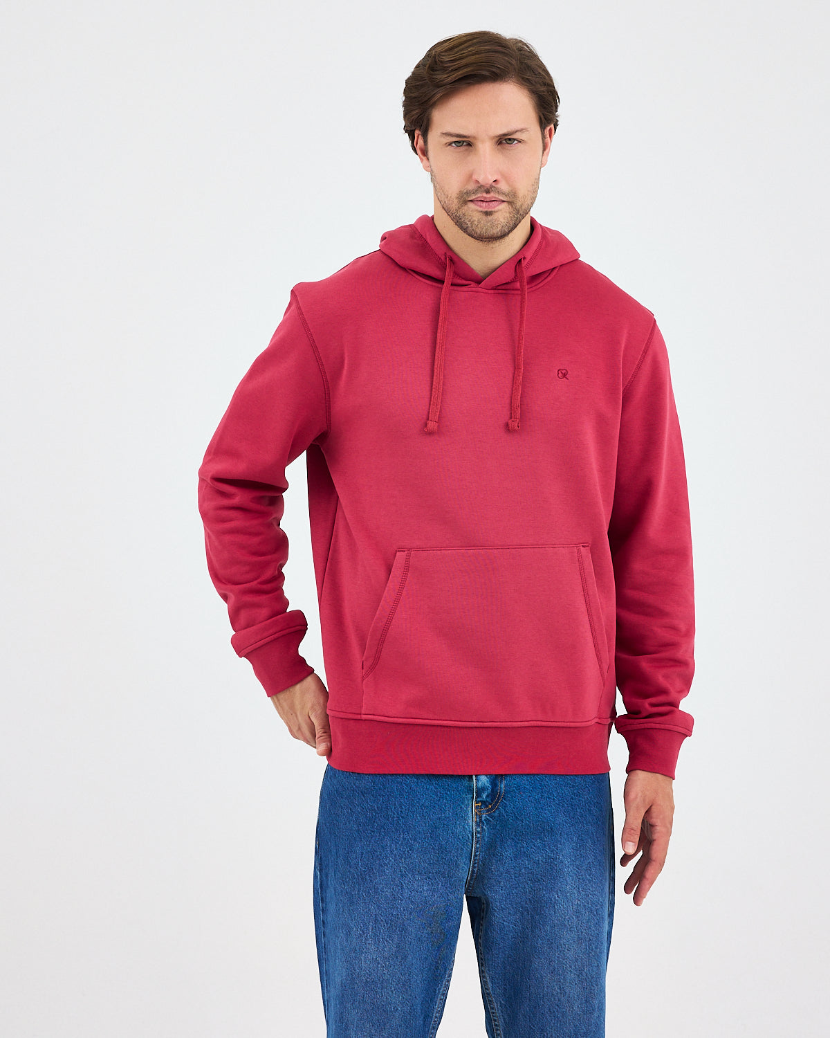 Unisex Bordo Nakışlı Kapüşonlu Organik Pamuk Recycled Polyester Standart Kalıp Sweatshirt