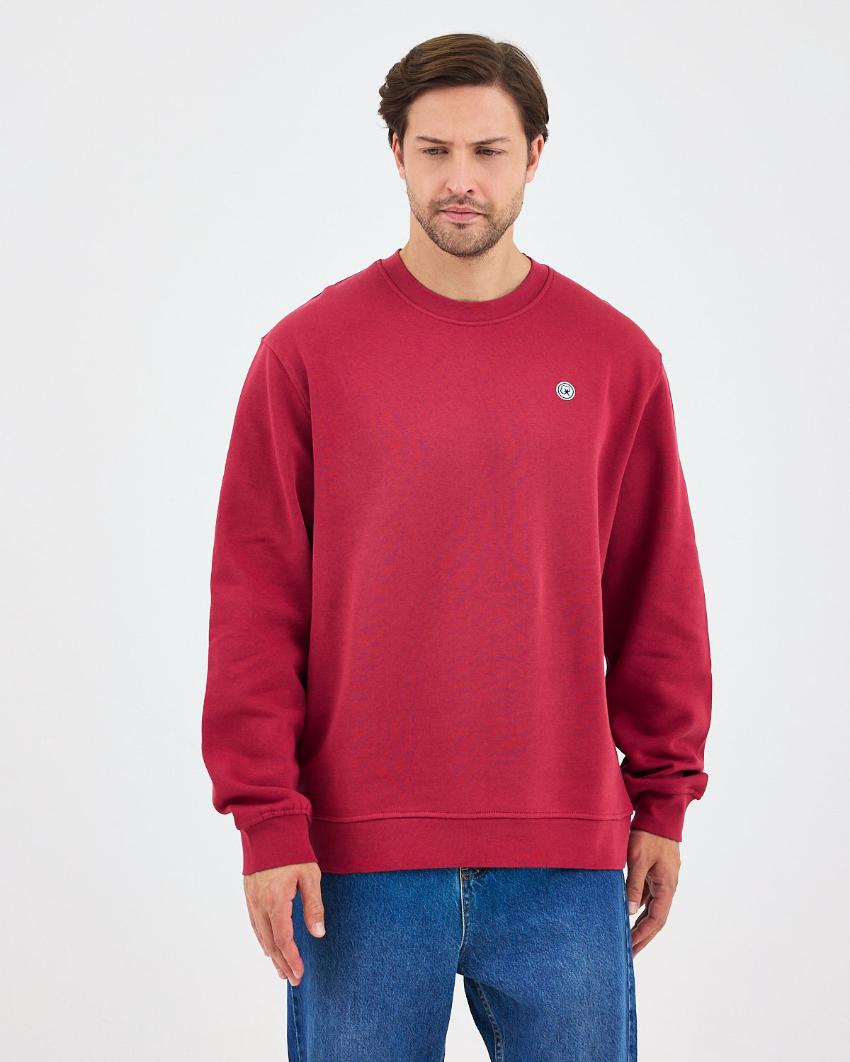 Unisex White Logo Organic Cotton Crew Neck Relaxed Fit Sweatshirt-1031153