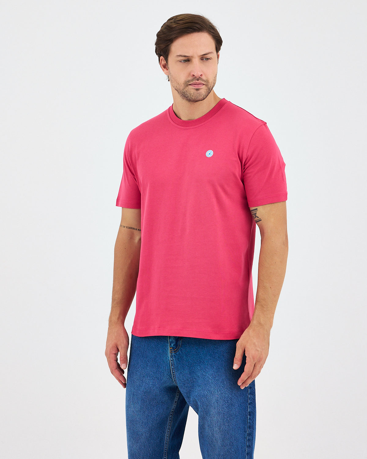 Unisex White Applique Logo Organic Cotton Standard Fit Crew Neck T-shirt-10302C17