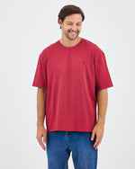 Unisex Burgundy Embroidered Oversize Crew Neck Organic Cotton T-Shirt-1010516