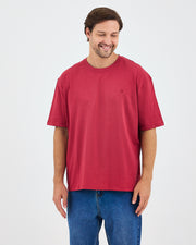 Unisex Burgundy Embroidered Oversize Crew Neck Organic Cotton T-Shirt-1010516