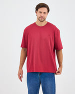 Unisex Burgundy Embroidered Oversize Crew Neck Organic Cotton T-Shirt-1010516