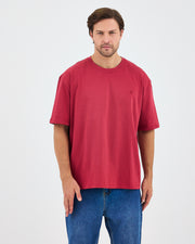 Unisex Burgundy Embroidered Oversize Crew Neck Organic Cotton T-Shirt-1010516