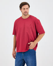 Unisex Burgundy Embroidered Oversize Crew Neck Organic Cotton T-Shirt-1010516