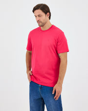 Unisex Red Embroidered Standard Fit Crew Neck Organic Cotton T-Shirt-1010217