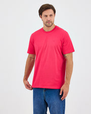 Unisex Red Embroidered Standard Fit Crew Neck Organic Cotton T-Shirt-1010217
