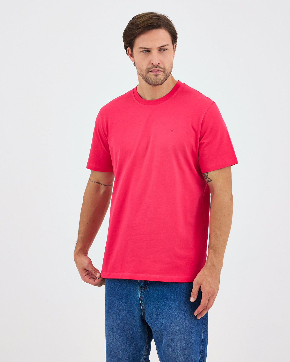 Unisex Red Embroidered Standard Fit Crew Neck Organic Cotton T-Shirt-1010217