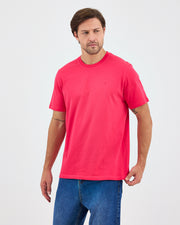 Unisex Red Embroidered Standard Fit Crew Neck Organic Cotton T-Shirt-1010217