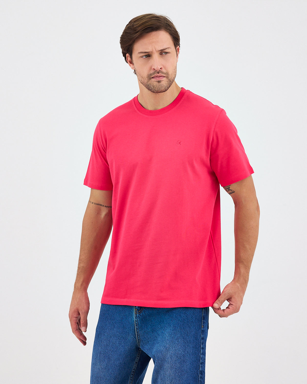Unisex Red Embroidered Standard Fit Crew Neck Organic Cotton T-Shirt-1010217