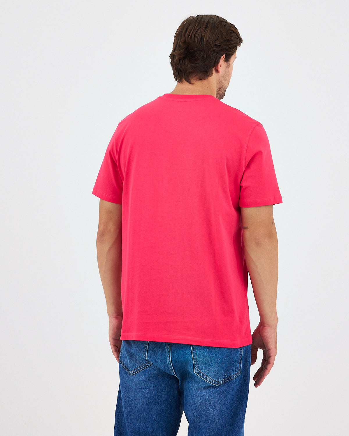 Unisex Red Embroidered Standard Fit Crew Neck Organic Cotton T-Shirt-1010217
