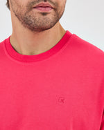 Unisex Red Embroidered Standard Fit Crew Neck Organic Cotton T-Shirt-1010217