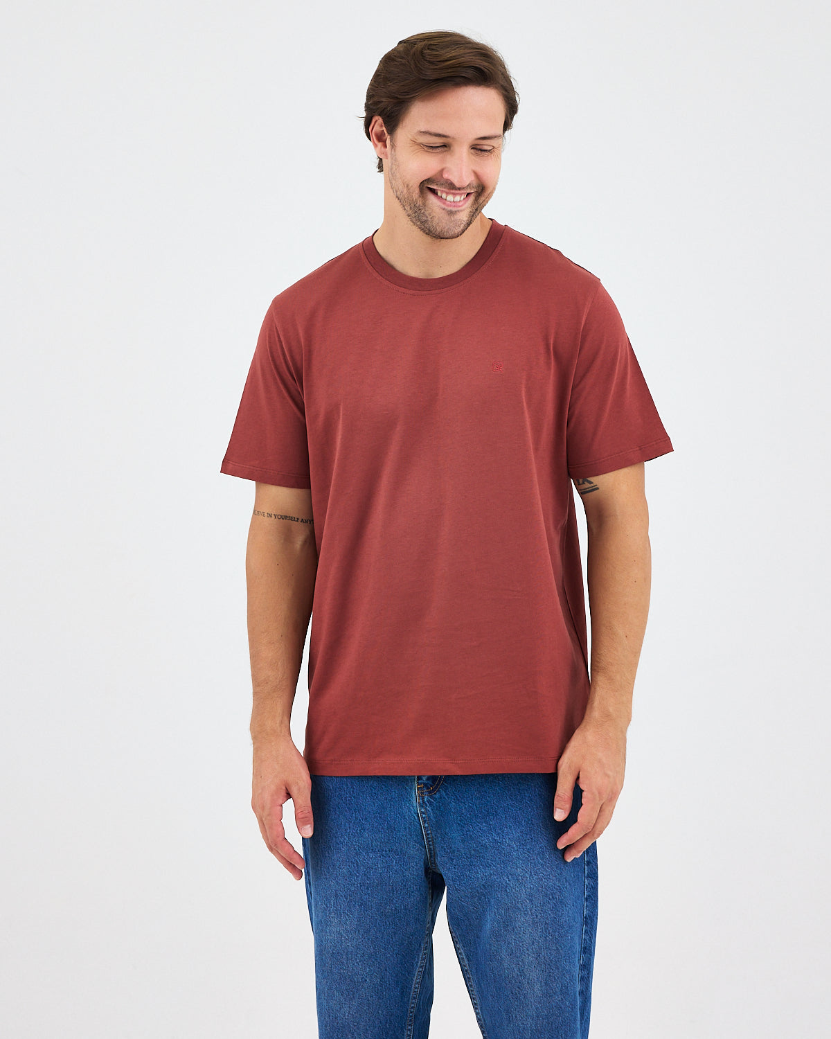 Unisex Gül Kurusu Nakış Standart Kalıp Organik Pamuk Bisiklet Yaka T-Shirt