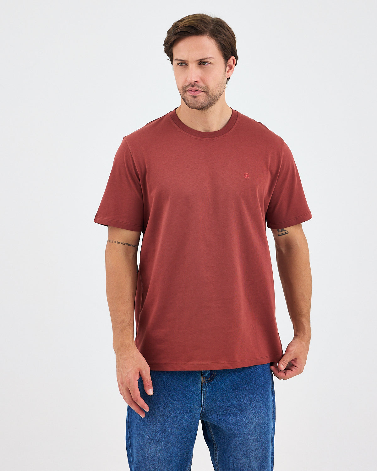 Unisex Gül Kurusu Nakış Standart Kalıp Organik Pamuk Bisiklet Yaka T-Shirt