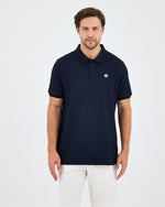 Erkek Lacivert Beyaz Aplike Logo Organik Pamuk Standart Kesim Polo Yaka T-shirt