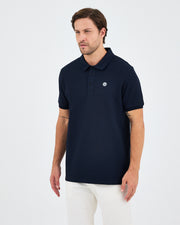 Erkek Lacivert Beyaz Aplike Logo Organik Pamuk Standart Kesim Polo Yaka T-shirt