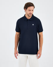 Erkek Lacivert Beyaz Aplike Logo Organik Pamuk Standart Kesim Polo Yaka T-shirt