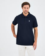Erkek Lacivert Beyaz Aplike Logo Organik Pamuk Standart Kesim Polo Yaka T-shirt