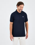 Erkek Lacivert Beyaz Aplike Logo Organik Pamuk Standart Kesim Polo Yaka T-shirt