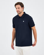Erkek Lacivert Beyaz Aplike Logo Organik Pamuk Standart Kesim Polo Yaka T-shirt