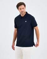 Erkek Lacivert Beyaz Aplike Logo Organik Pamuk Standart Kesim Polo Yaka T-shirt