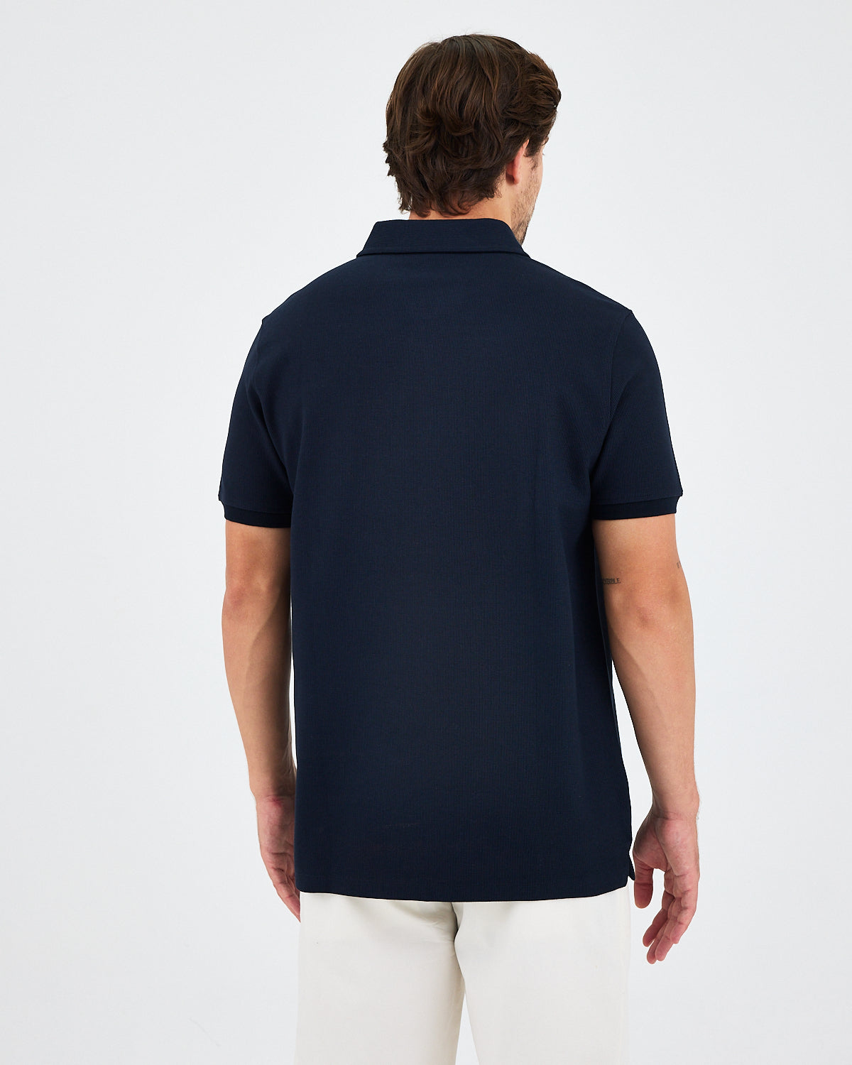 Erkek Lacivert Beyaz Aplike Logo Organik Pamuk Standart Kesim Polo Yaka T-shirt
