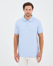 Erkek Açık Mavi Nakışlı Standart Kalıp BCI Sertifikalı Polo Yaka T-Shirt