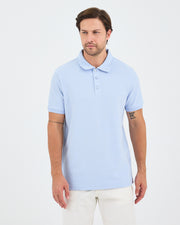 Erkek Açık Mavi Nakışlı Standart Kalıp BCI Sertifikalı Polo Yaka T-Shirt
